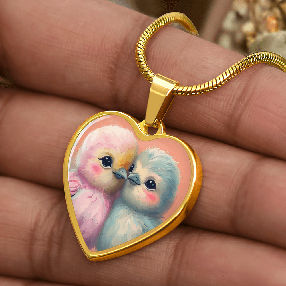 Cute Love Birds Heart Shaped Graphic Luxury Necklace