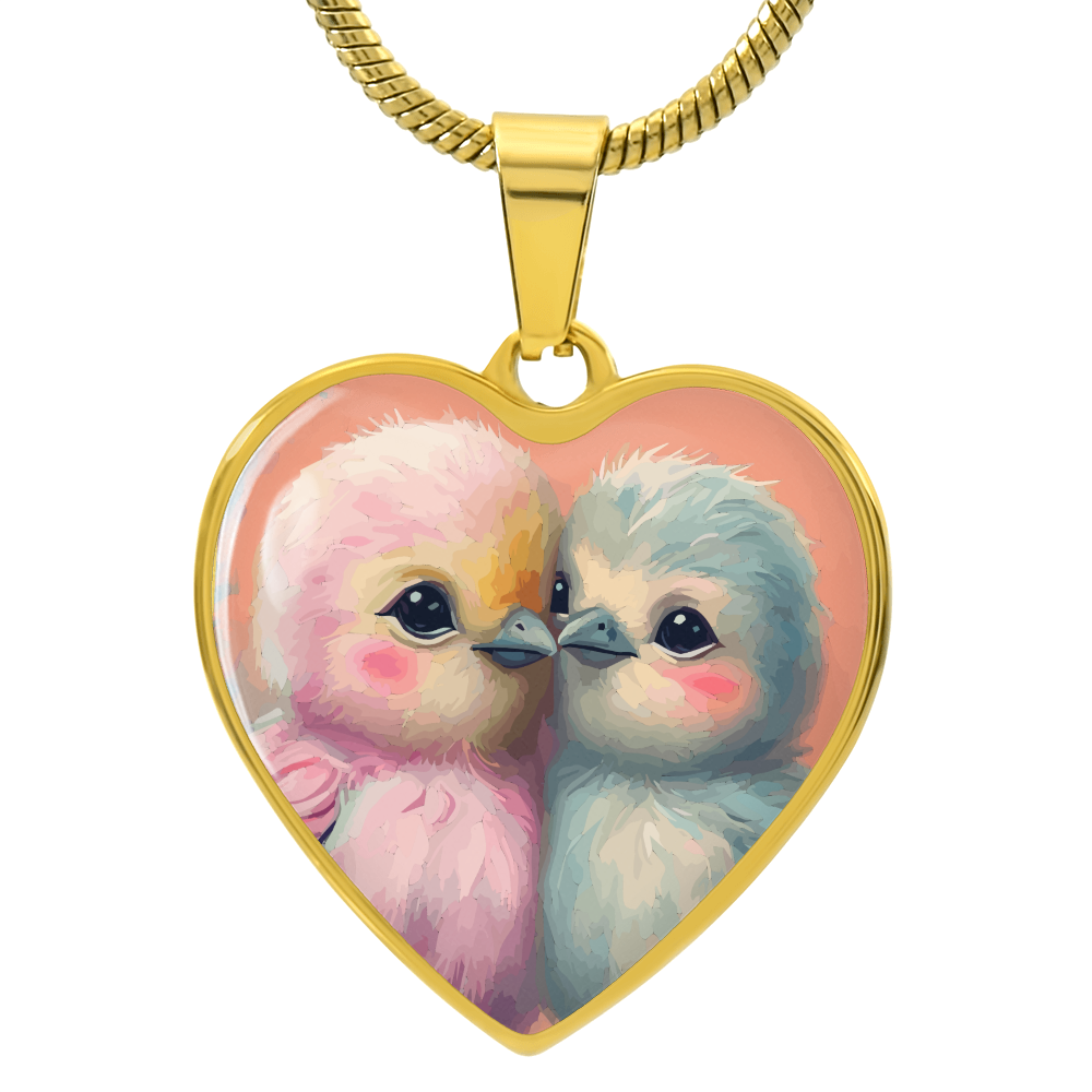 Cute Love Birds Heart Shaped Graphic Luxury Necklace