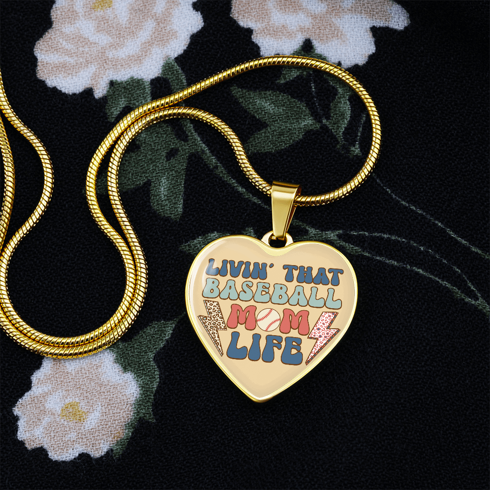 Livin' that Baseball Mom Life Heart Shaped Graphic Necklace