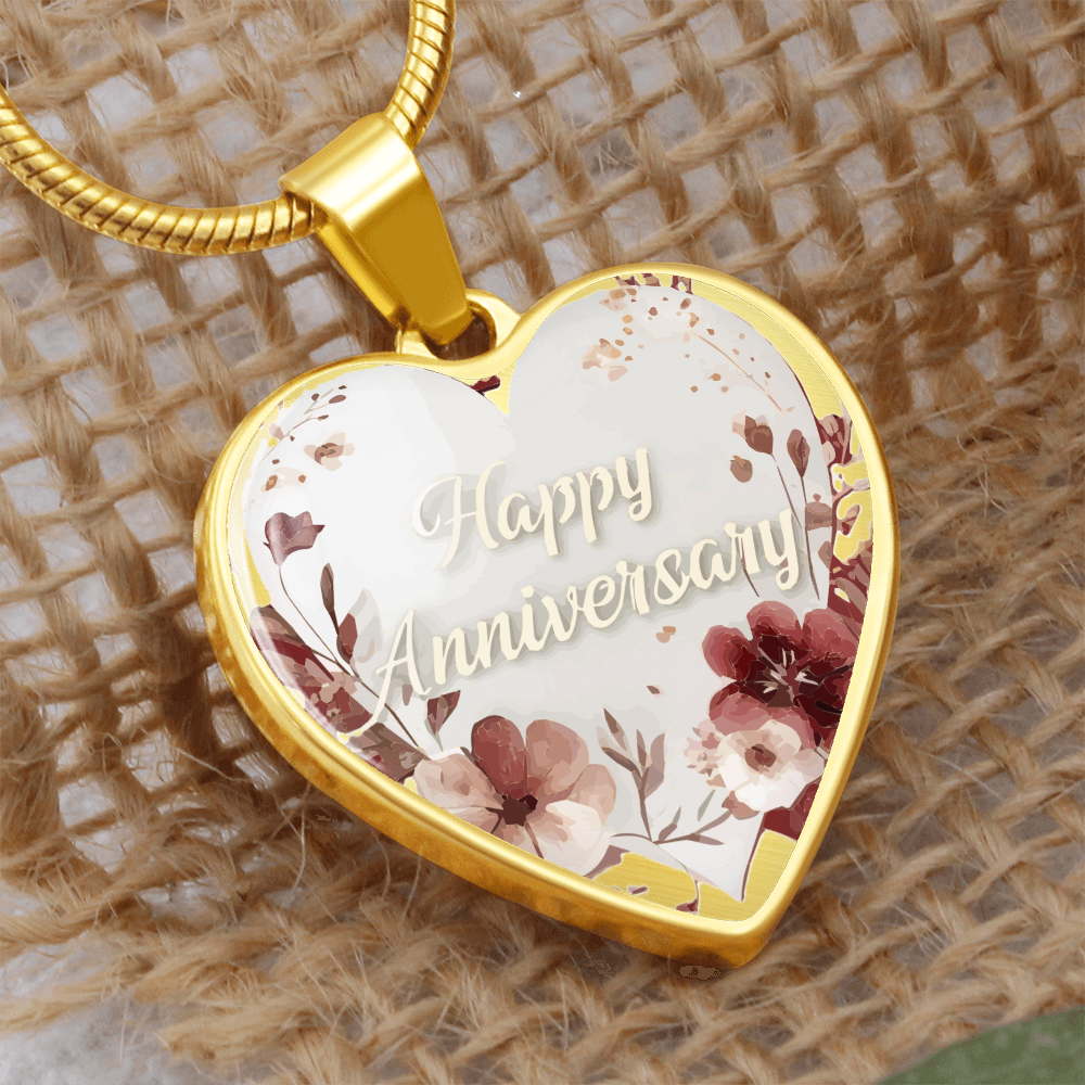 Happy Anniversary Heart Shaped Graphic Necklace