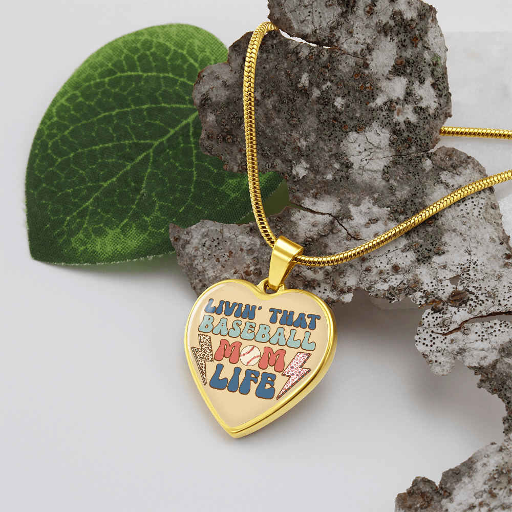 Livin' that Baseball Mom Life Heart Shaped Graphic Necklace