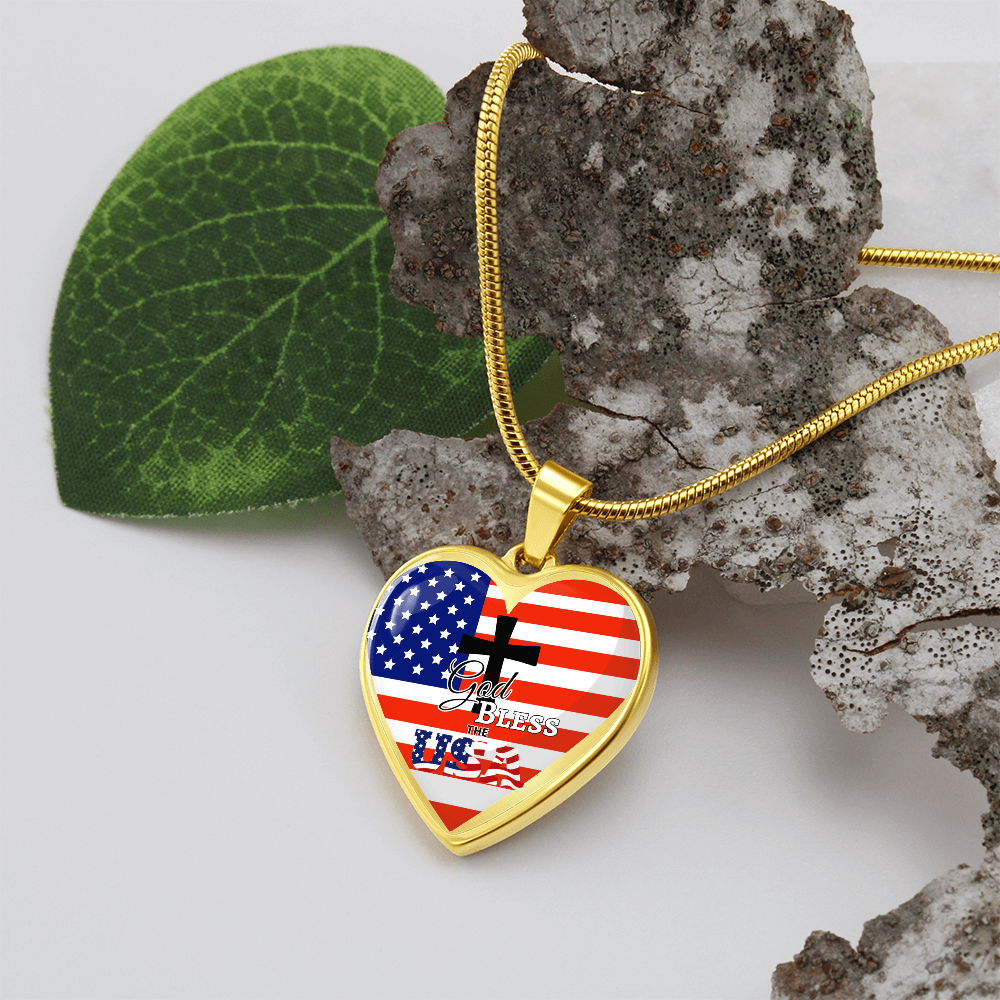 God Bless the USA Heart Shaped Graphic Necklace
