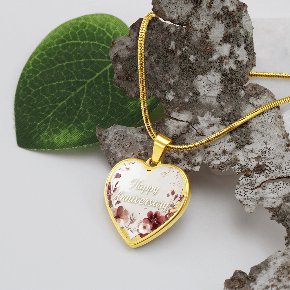 Happy Anniversary Heart Shaped Graphic Necklace