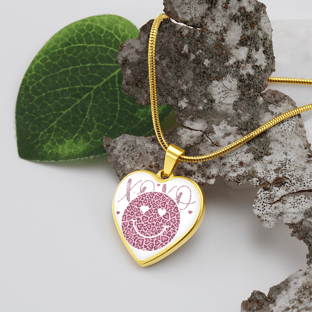 Happy Face XO's Pink Love Heart Shaped Graphic Necklace