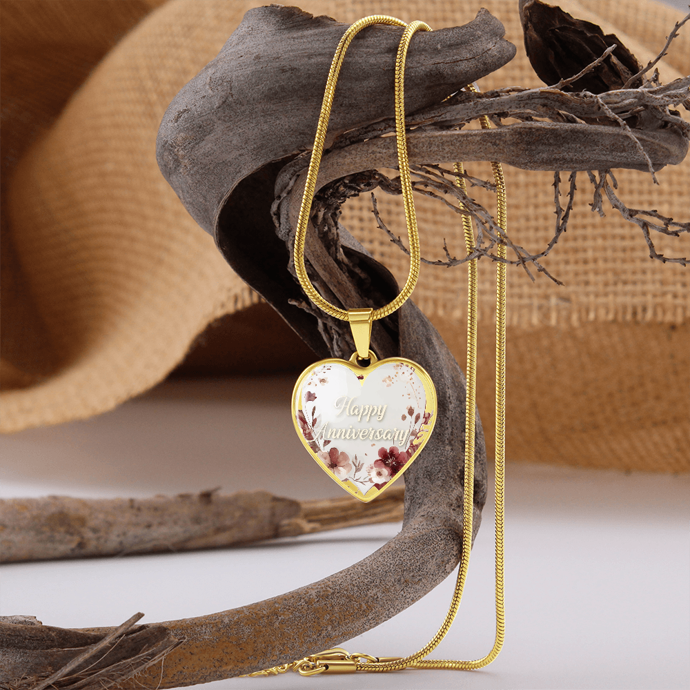Happy Anniversary Heart Shaped Graphic Necklace