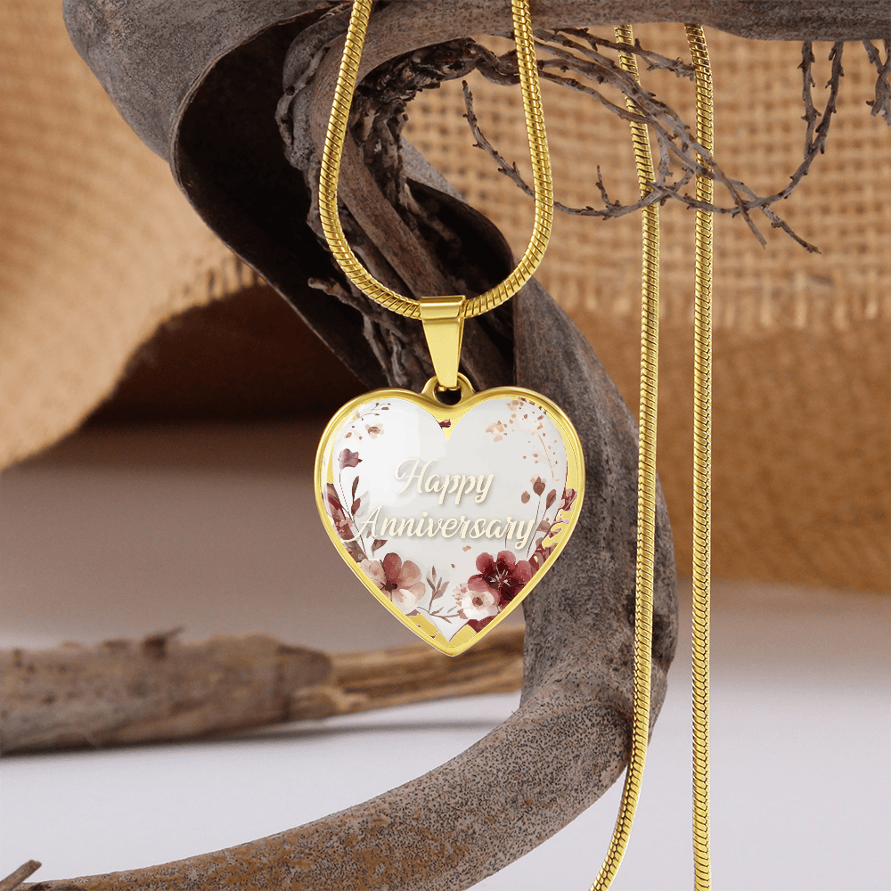 Happy Anniversary Heart Shaped Graphic Necklace