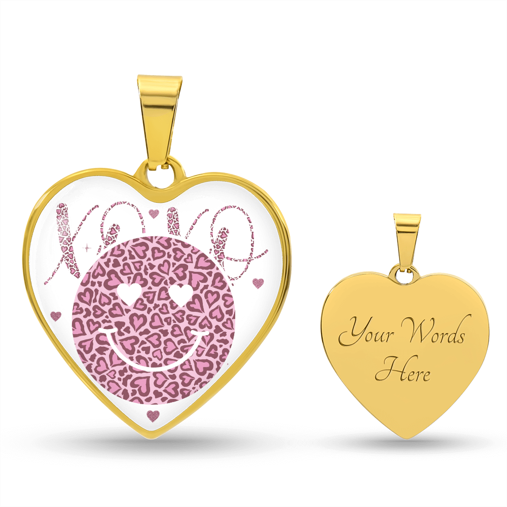 Happy Face XO's Pink Love Heart Shaped Graphic Necklace