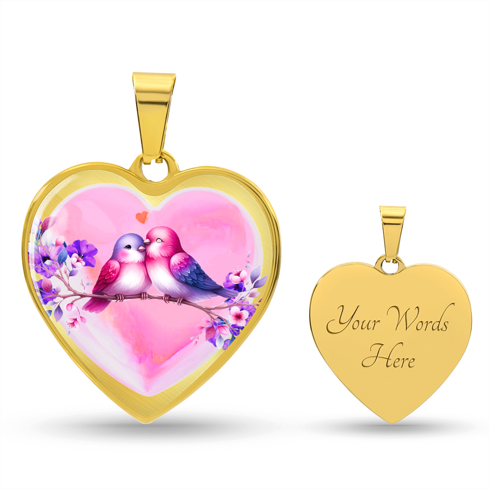 Love Birds on Heart Shaped Graphic Luxury Necklace