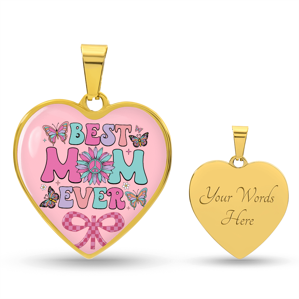 Best Mom Ever Pink Heart Shaped Graphic Necklace
