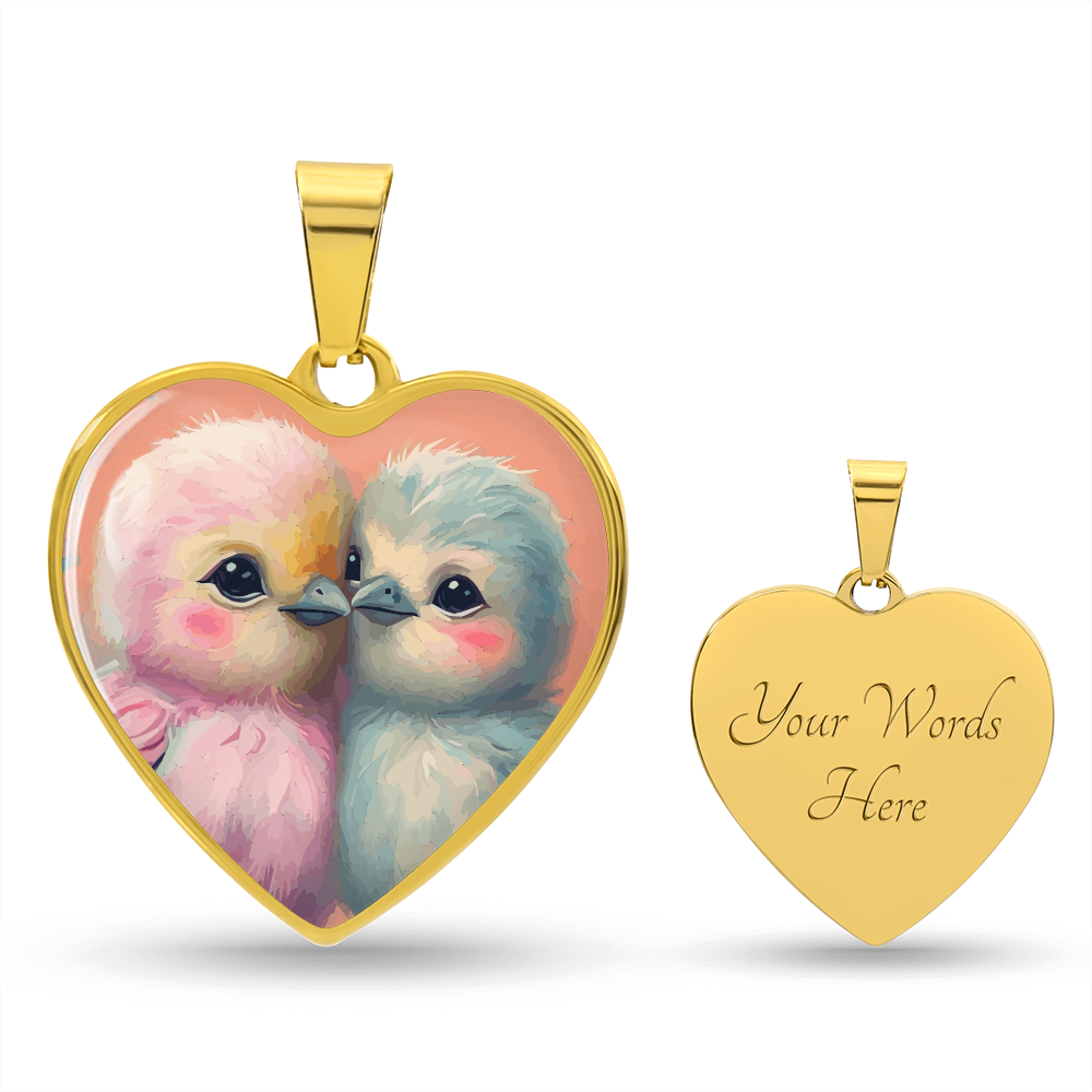 Cute Love Birds Heart Shaped Graphic Luxury Necklace