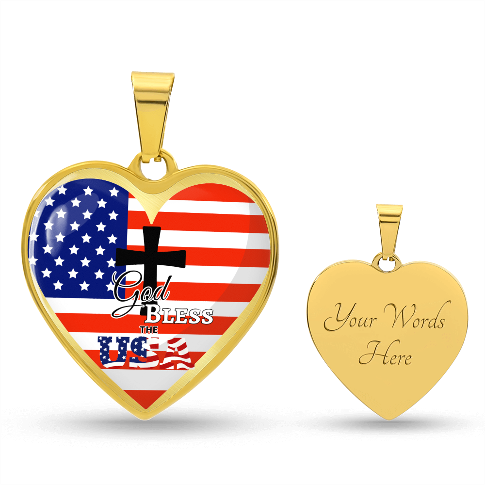 God Bless the USA Heart Shaped Graphic Necklace