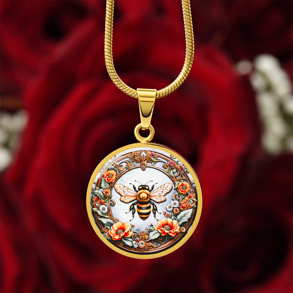 Bumble Bee Round Graphic Luxury Necklace