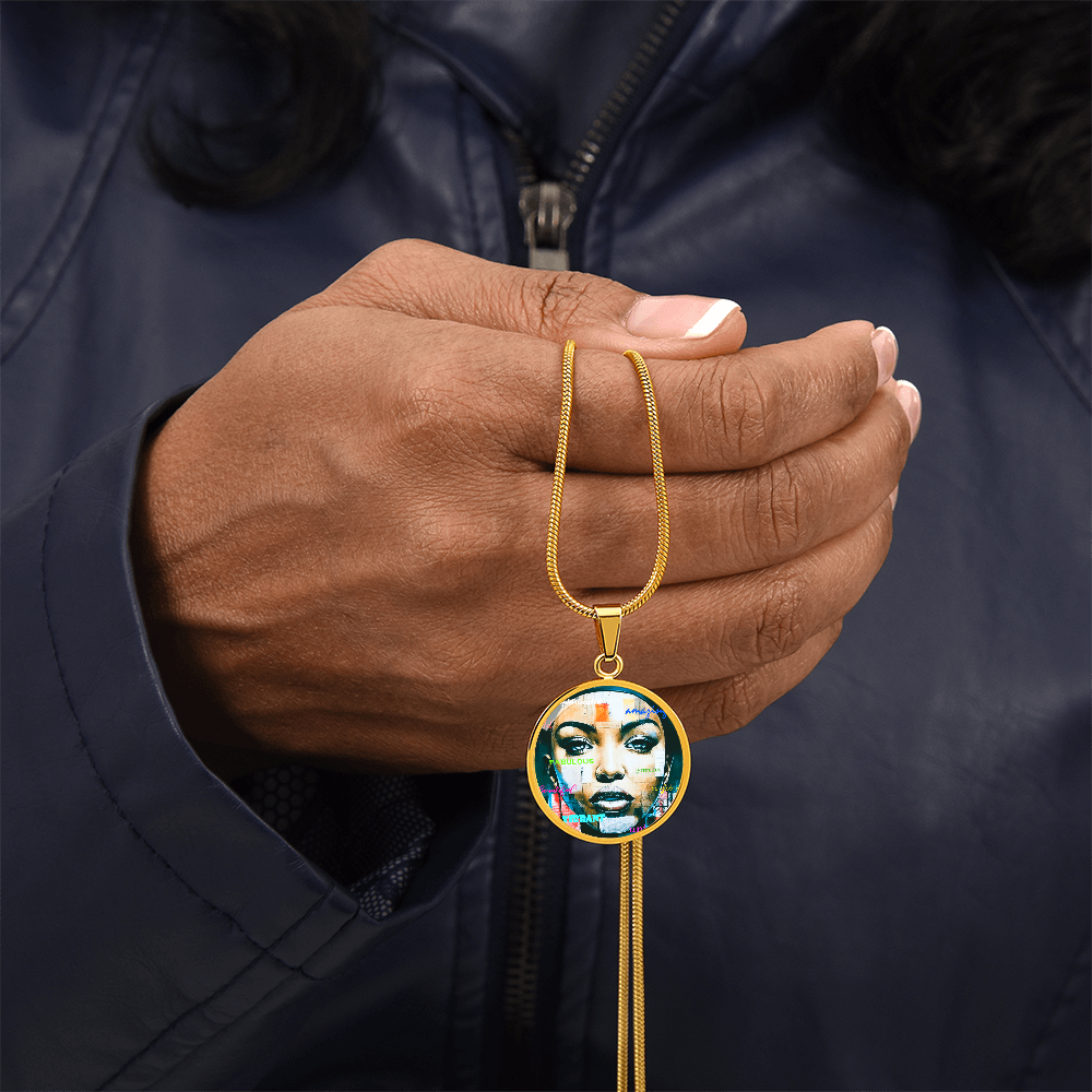 Beautiful Confident Woman Luxury Graphic Round Necklace