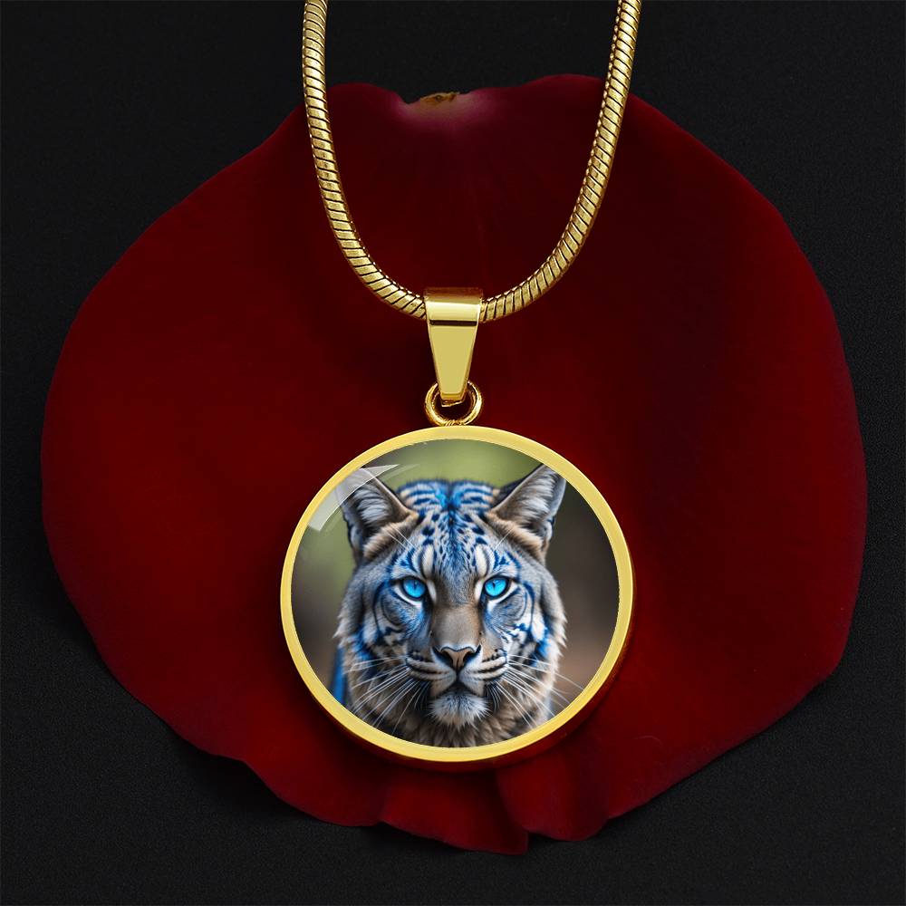 Blue Eyed Wildcat Round Graphic Luxury Necklace