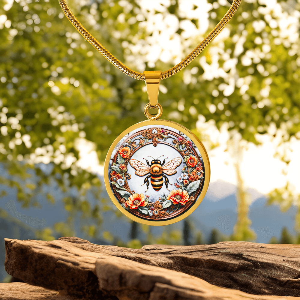 Bumble Bee Round Graphic Luxury Necklace