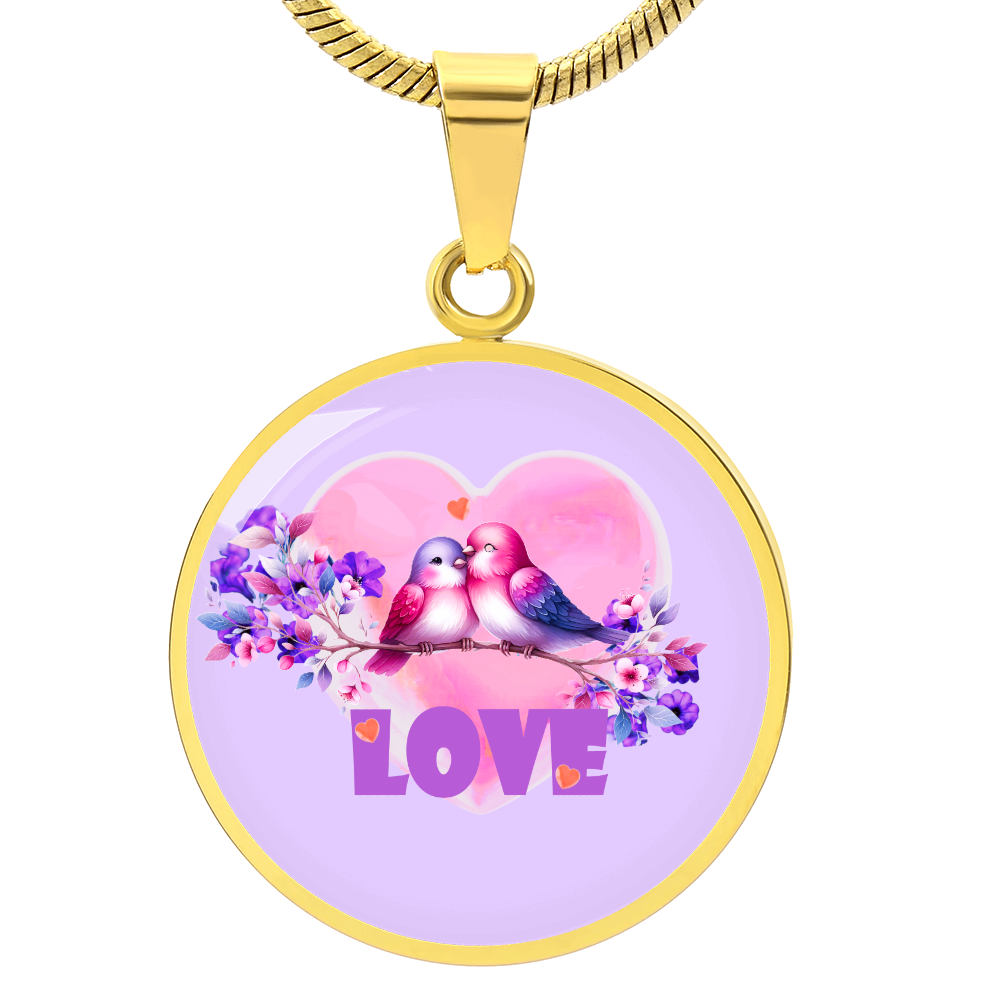 Love Birds in Love Purple Round Graphic Luxury Necklace