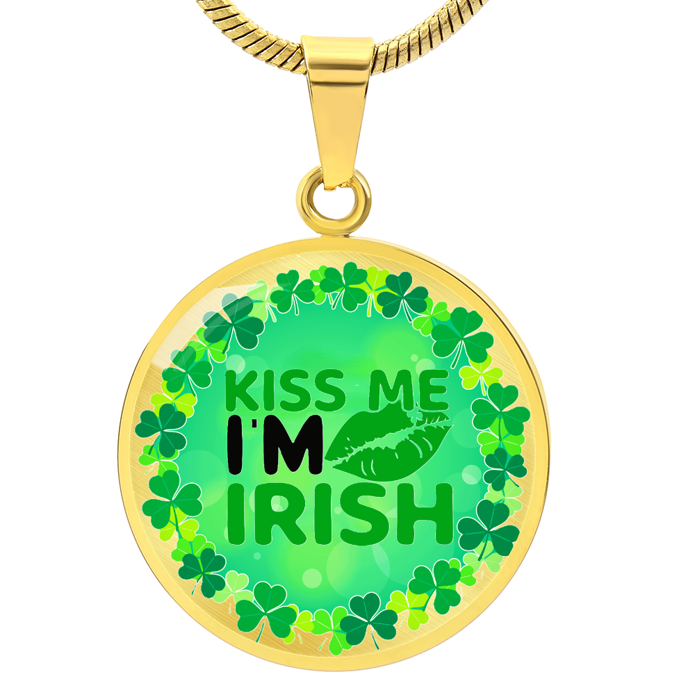 Kiss Me I'm Irish St. Patrick's Day Round Graphic Necklace