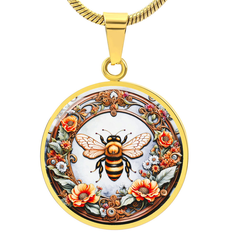 Bumble Bee Round Graphic Luxury Necklace