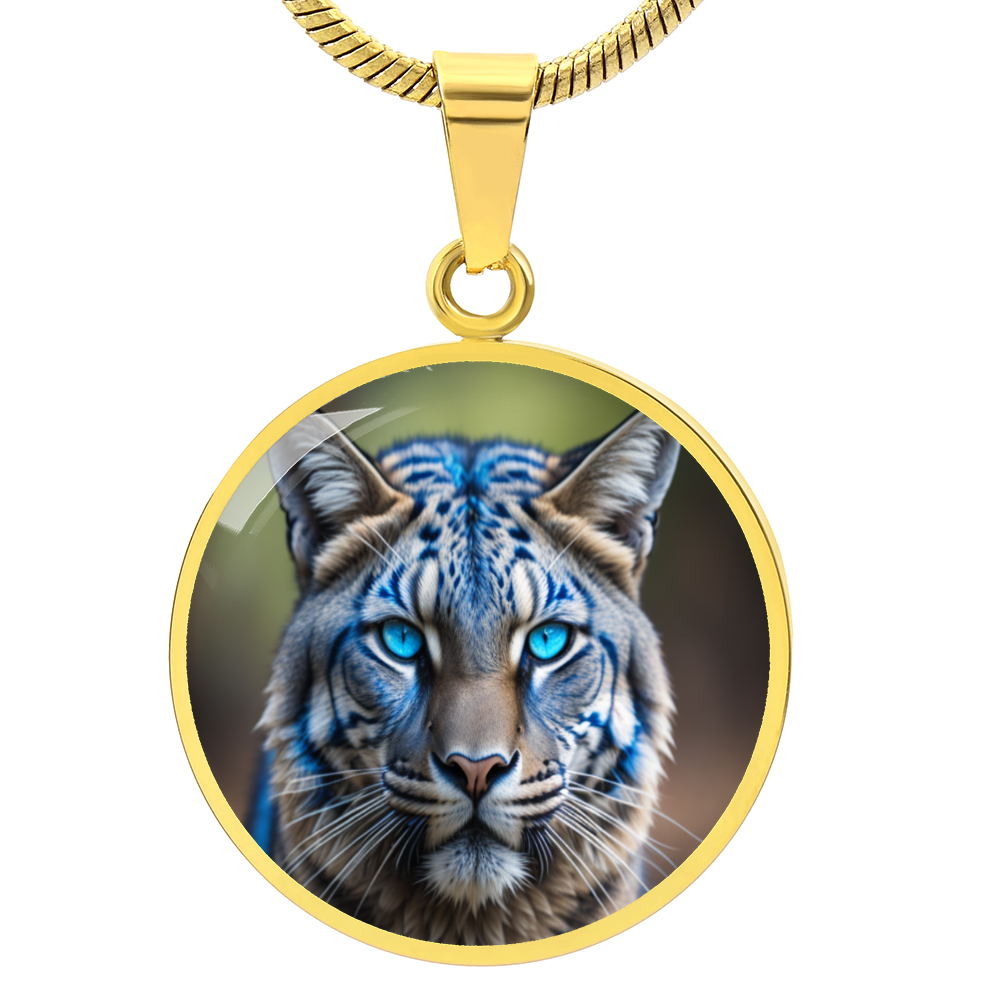 Blue Eyed Wildcat Round Graphic Luxury Necklace