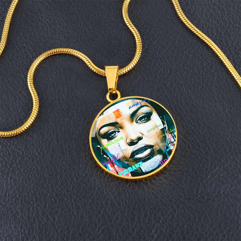 Beautiful Confident Woman Luxury Graphic Round Necklace