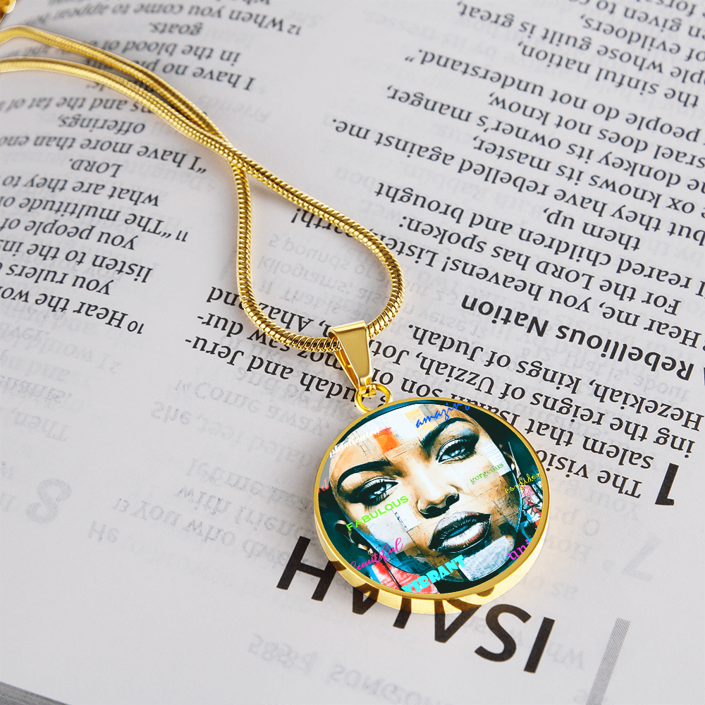 Beautiful Confident Woman Luxury Graphic Round Necklace