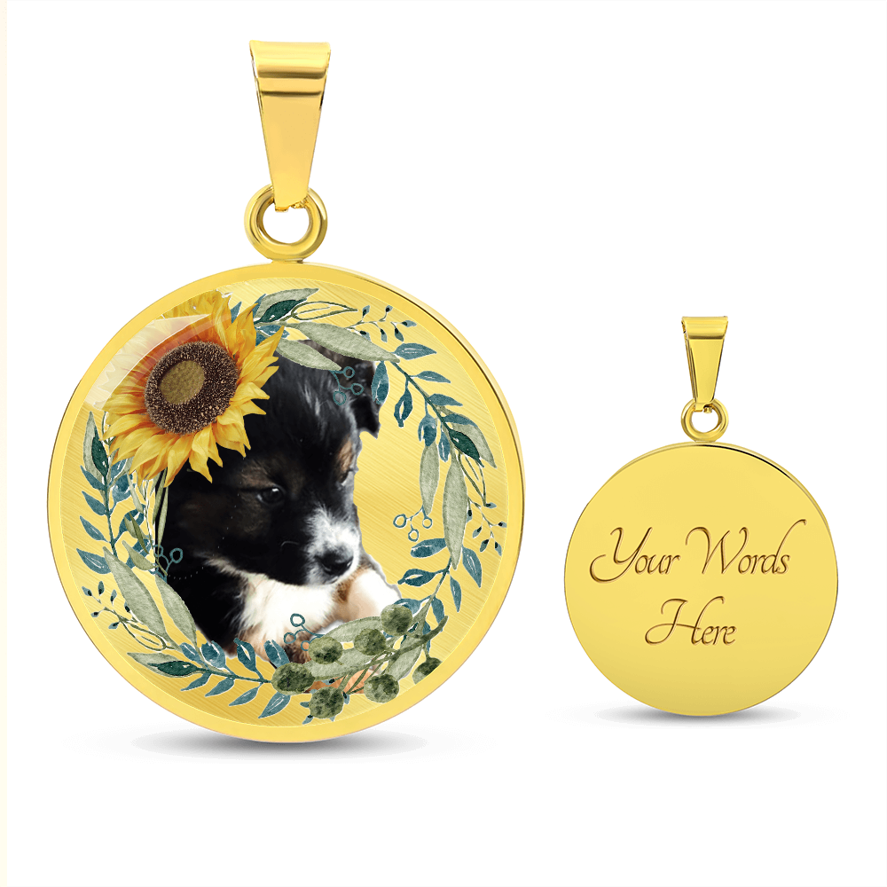 Cute Puppy with Sunflower Hat Graphic Round Necklace