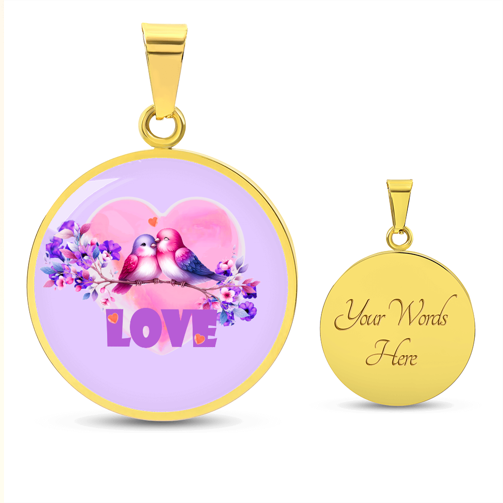 Love Birds in Love Purple Round Graphic Luxury Necklace
