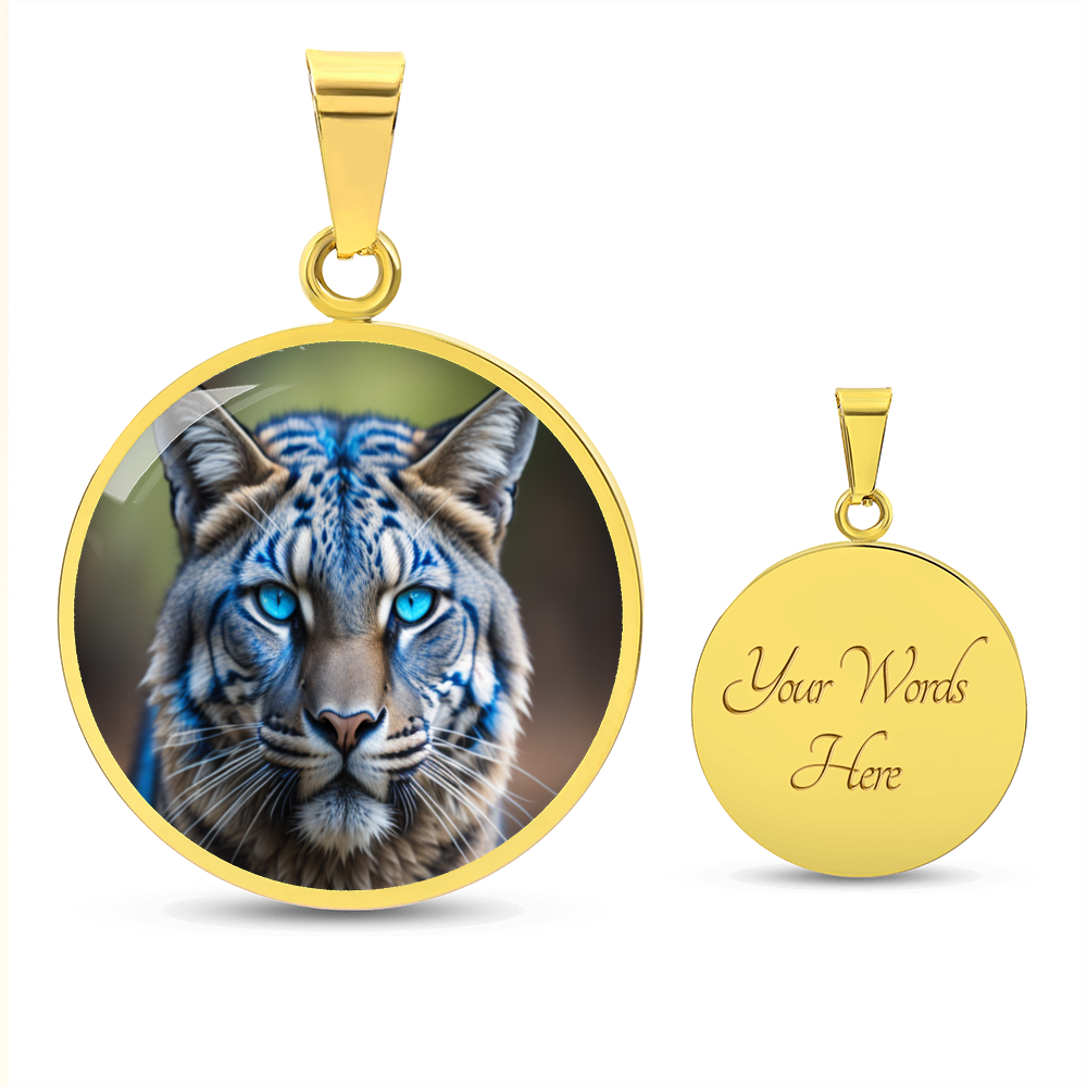 Blue Eyed Wildcat Round Graphic Luxury Necklace