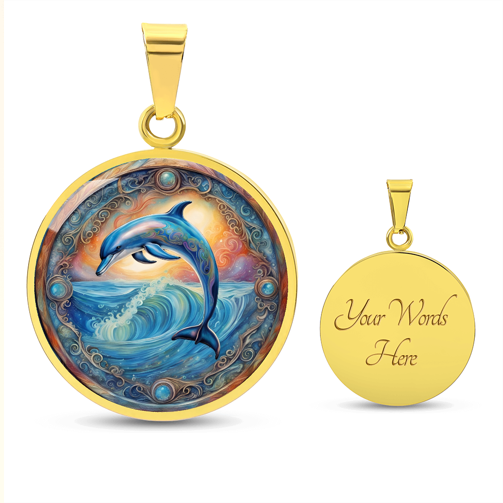 Playful Dolphin Round Graphic Deluxe Necklace