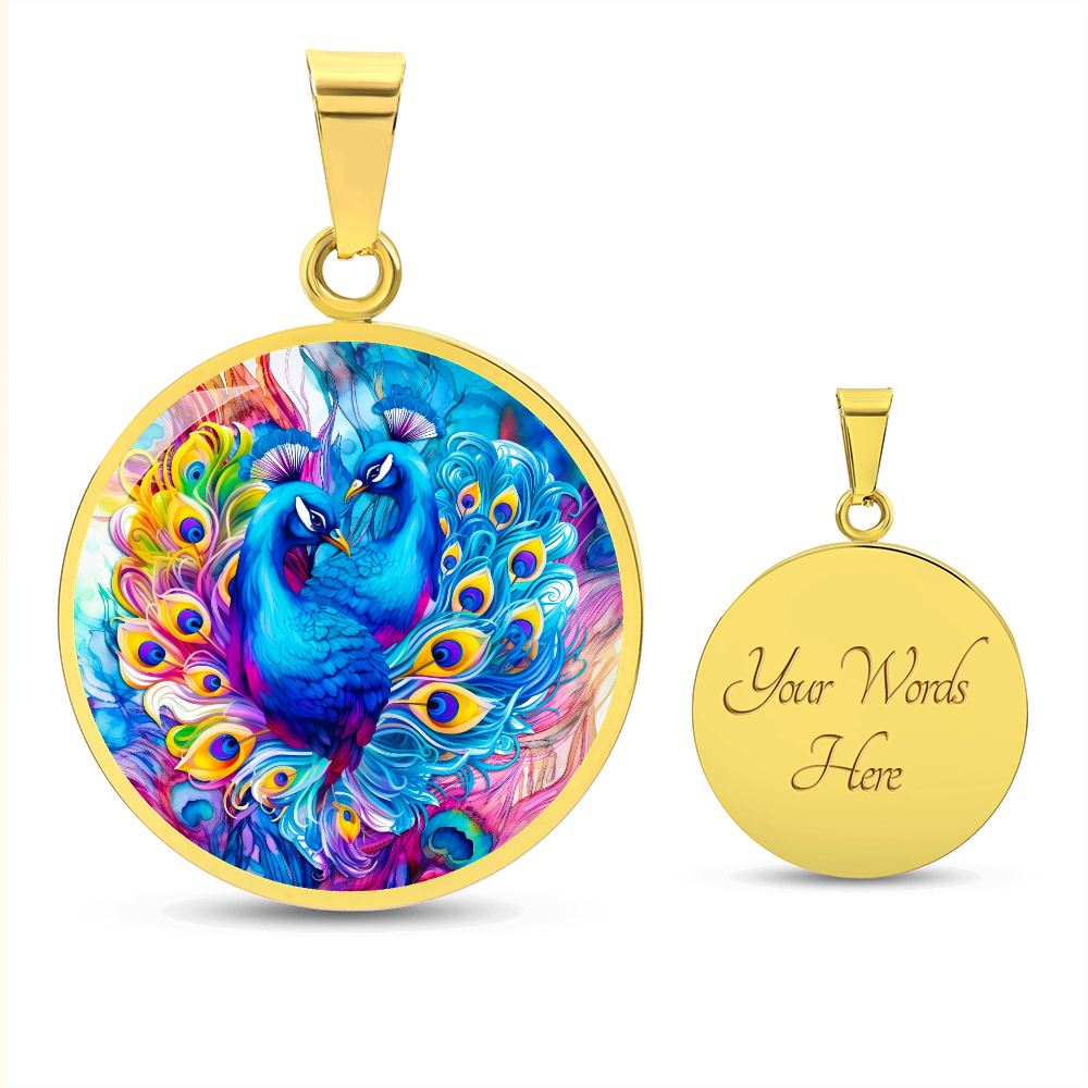 Colorful Peacocks Round Graphic Luxury Necklace