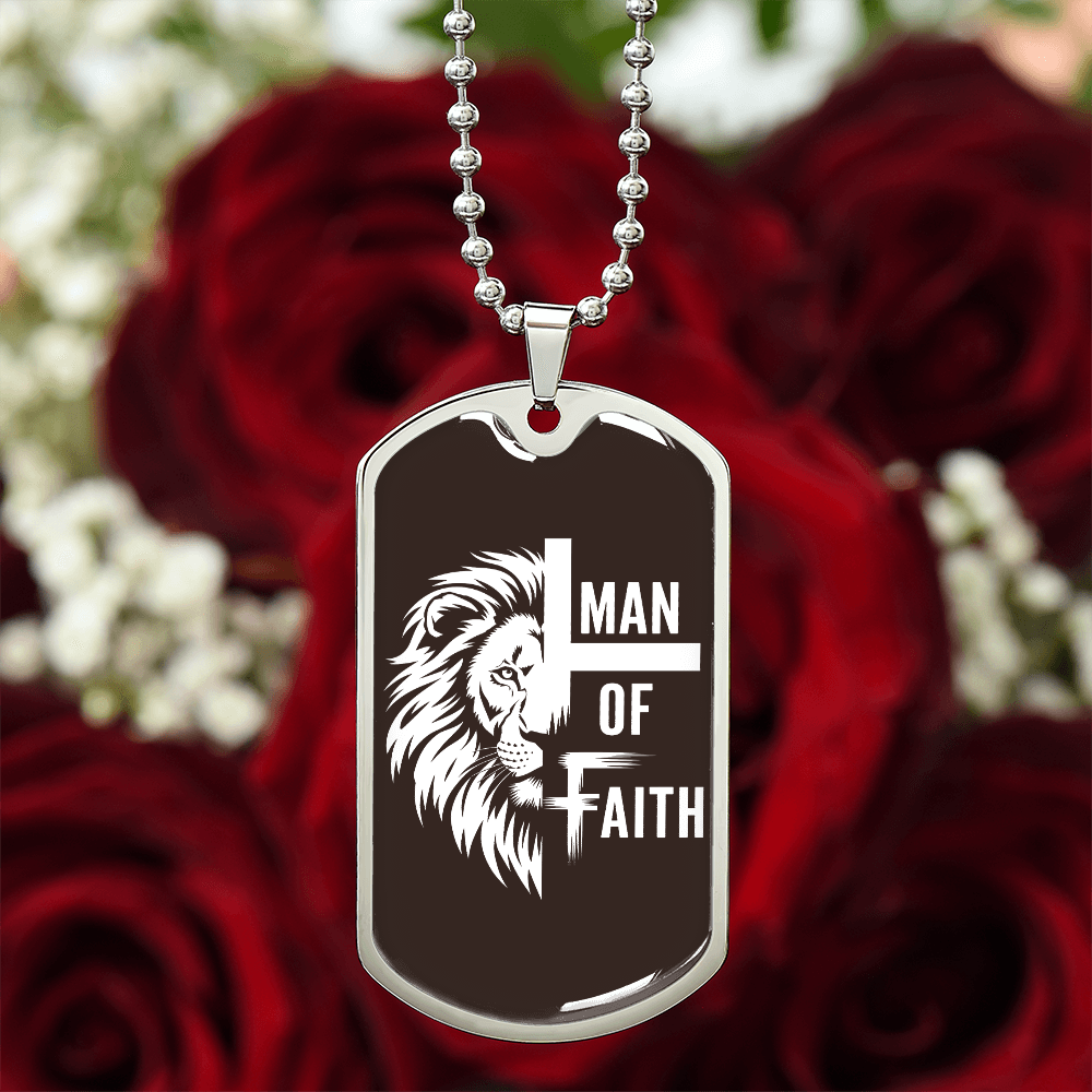 Man of Faith Christian Graphic Dog Tags Necklace
