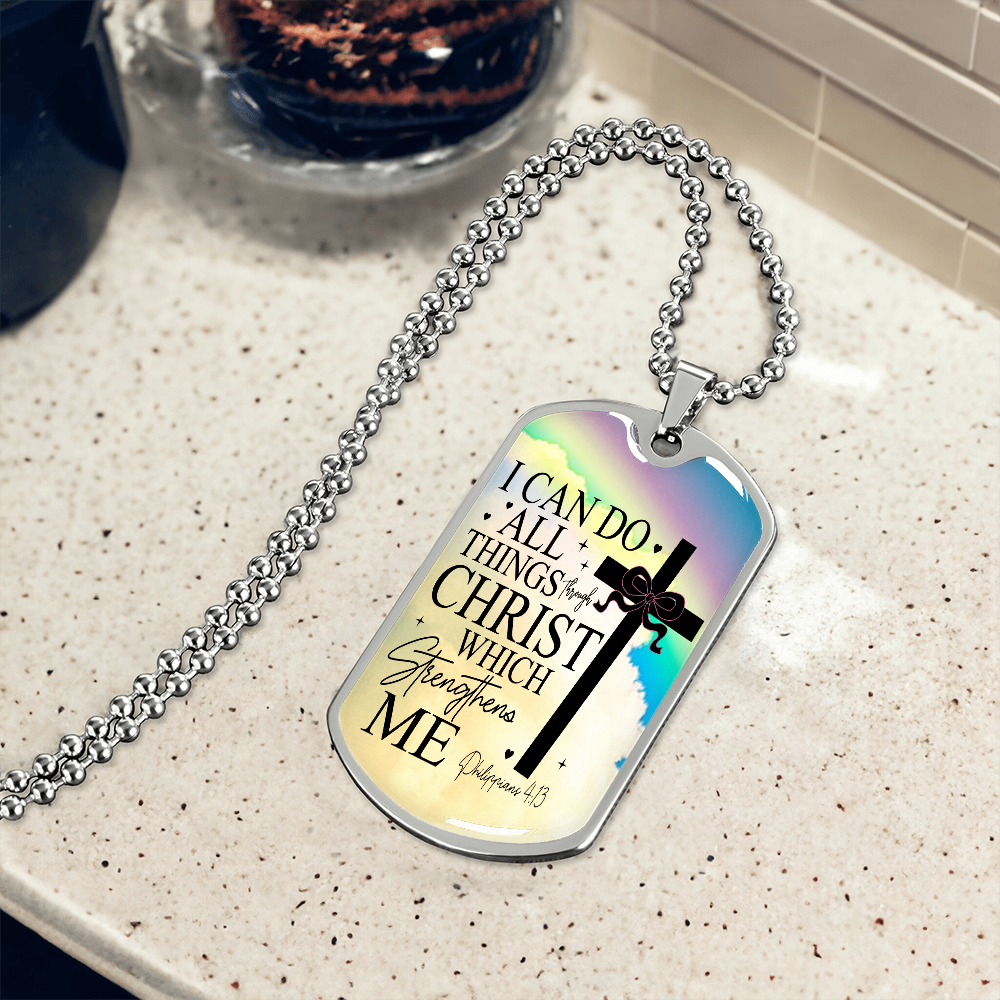 I Can Do All Things Through Christ Scripture Graphic Dog Tags Necklace
