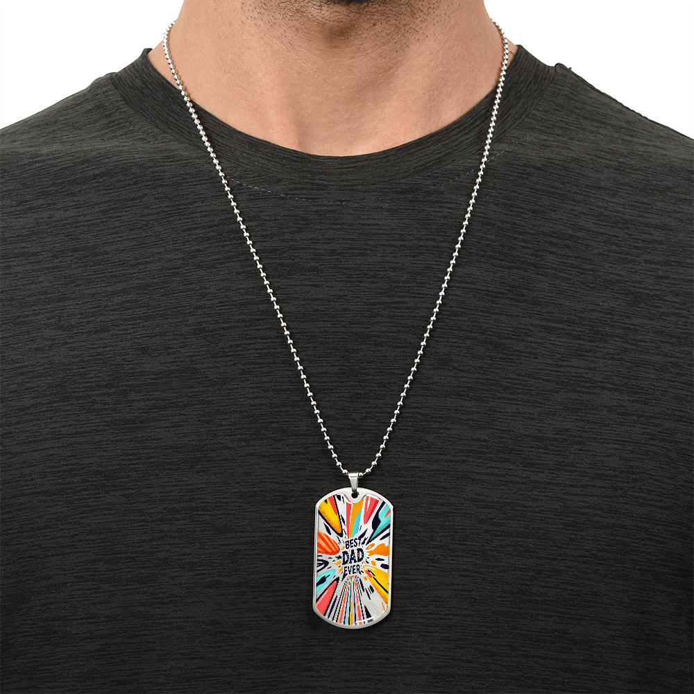 Best Dad Ever Colorful Streaks Graphic Dog Tags Necklace