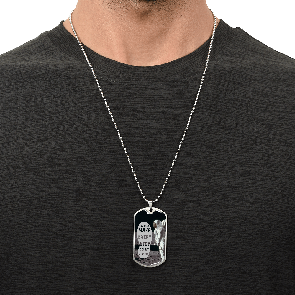 Make Every Step Count Astronaut Graphic Dog Tags Necklace