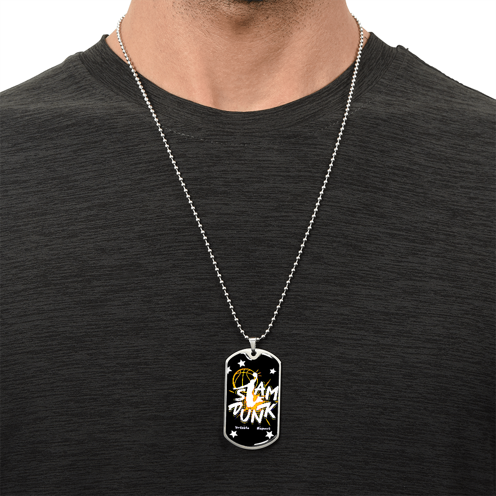 Slam Dunk Dribble Repeat Basketball Player Graphic Dog Tags Necklace