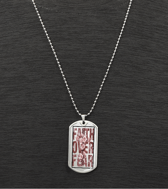 Faith Over Fear Floral Faith Based Graphic Dog Tags Necklace