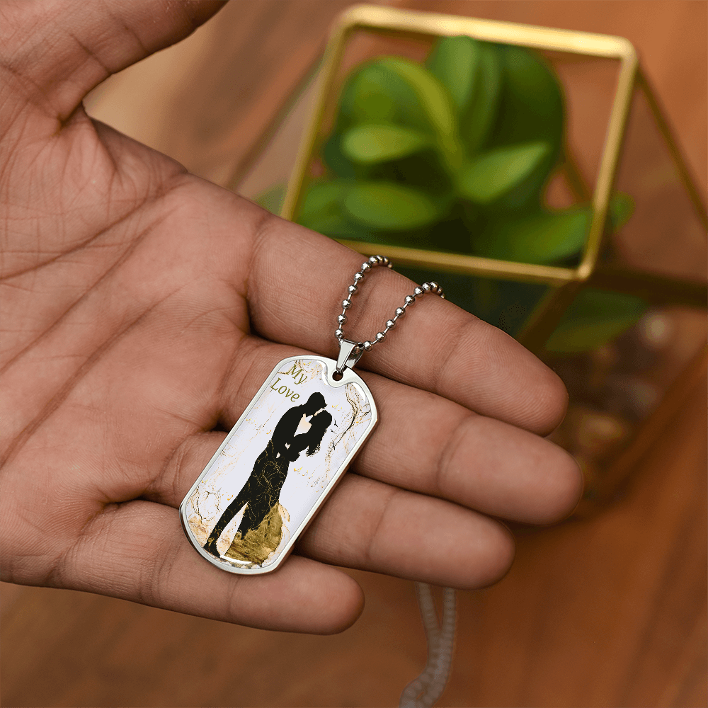 My Love Couple Embracing Graphic Dog Tags Necklace