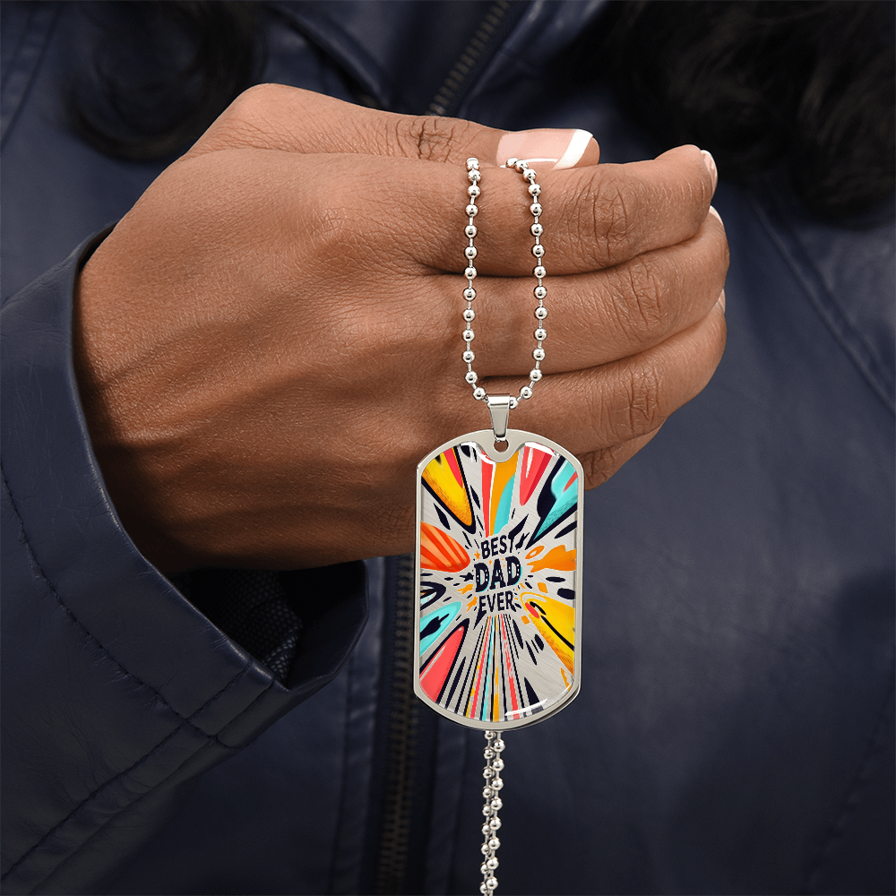 Best Dad Ever Colorful Streaks Graphic Dog Tags Necklace