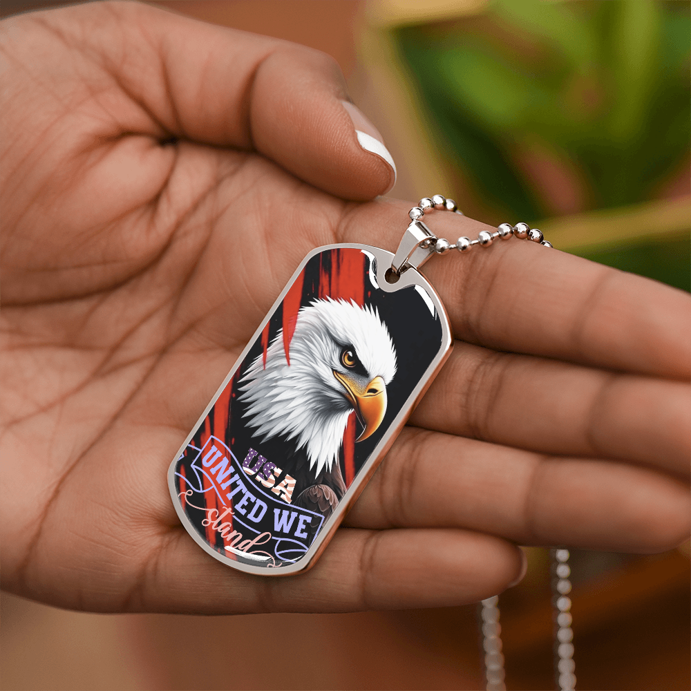 USA United We Stand Bald Eagle Dog Tags Necklace