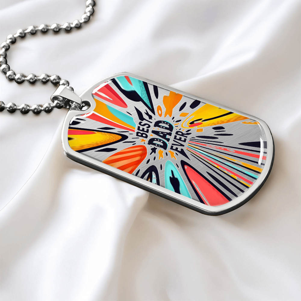 Best Dad Ever Colorful Streaks Graphic Dog Tags Necklace