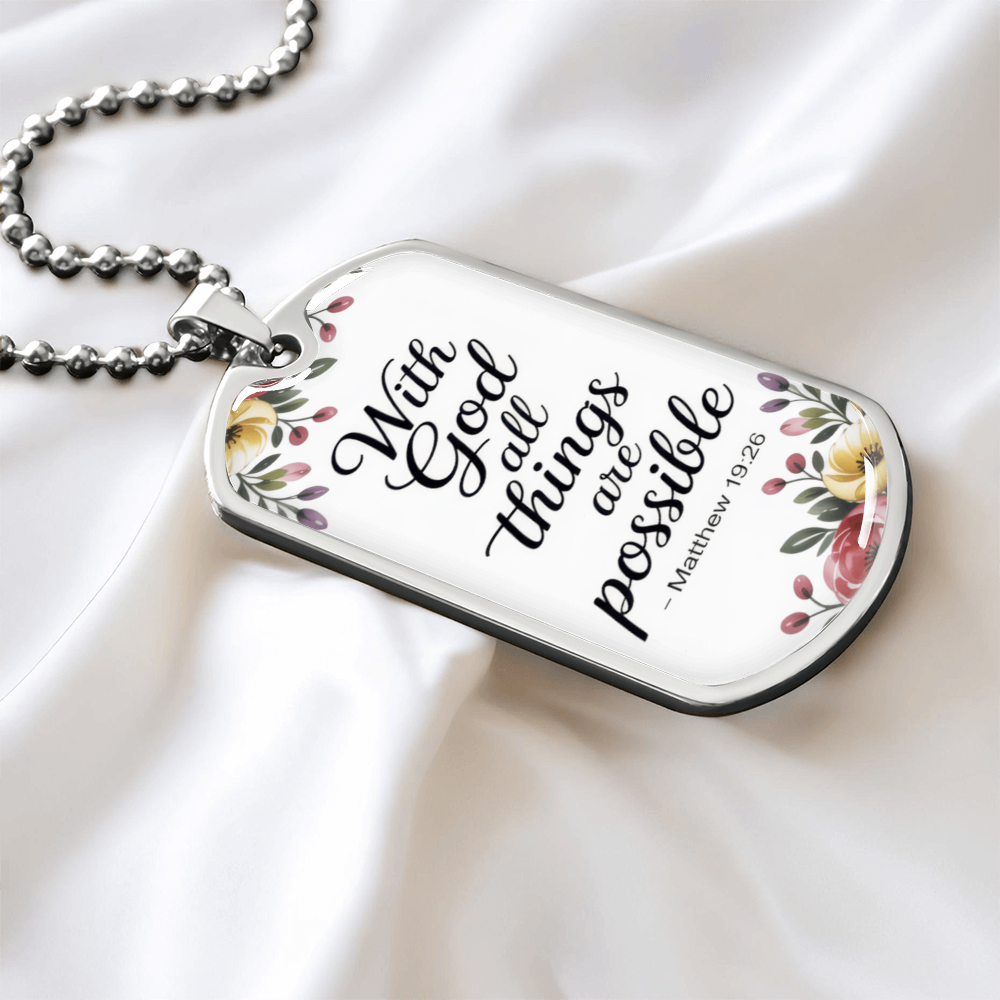 With God All Things Are Possible Faith Based Graphic Dog Tags Necklace