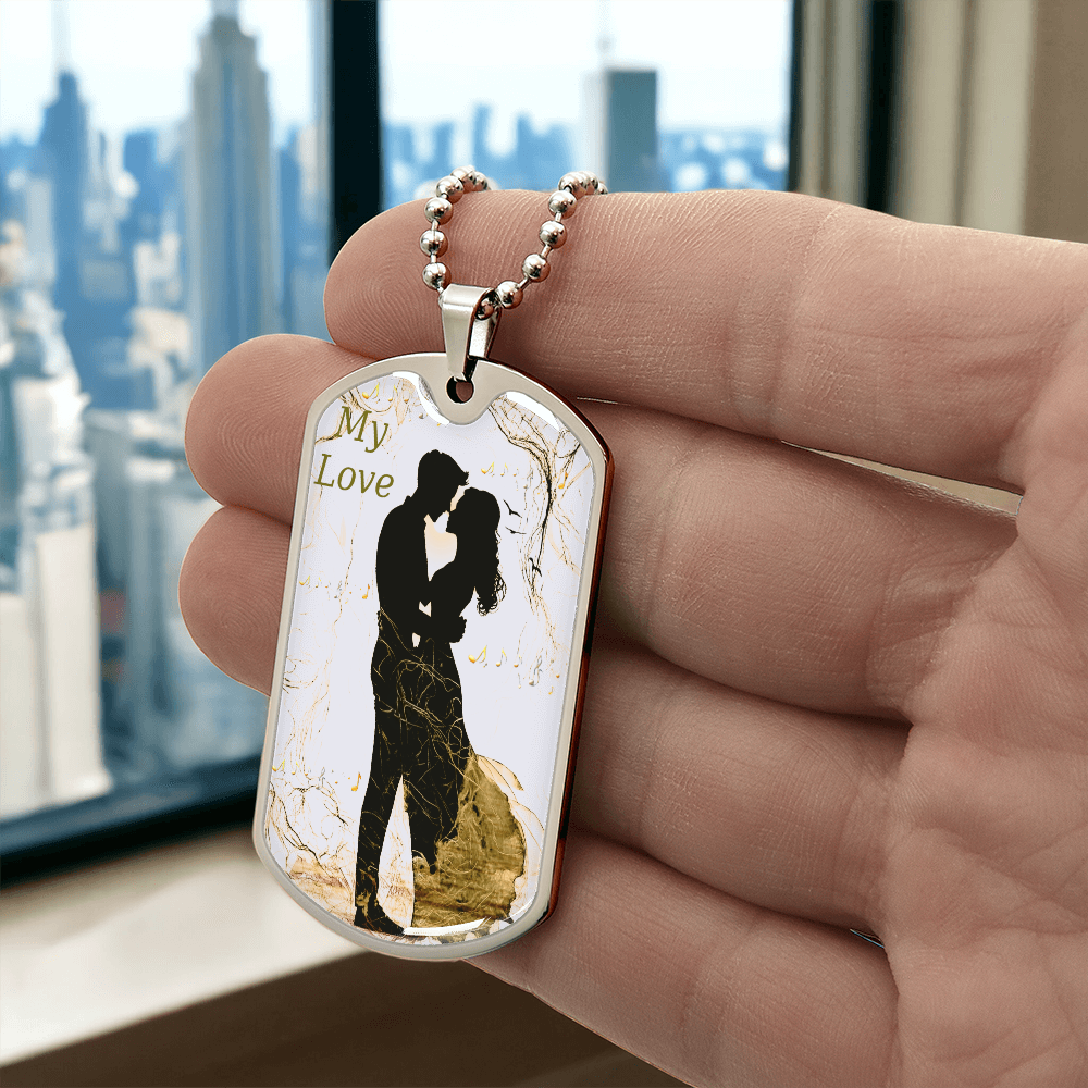 My Love Couple Embracing Graphic Dog Tags Necklace