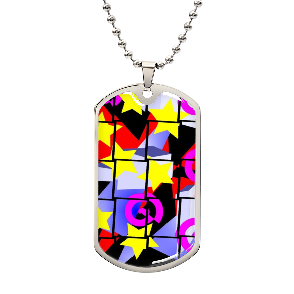 1980's Abstract Pattern Graphic Dog Tags Necklace