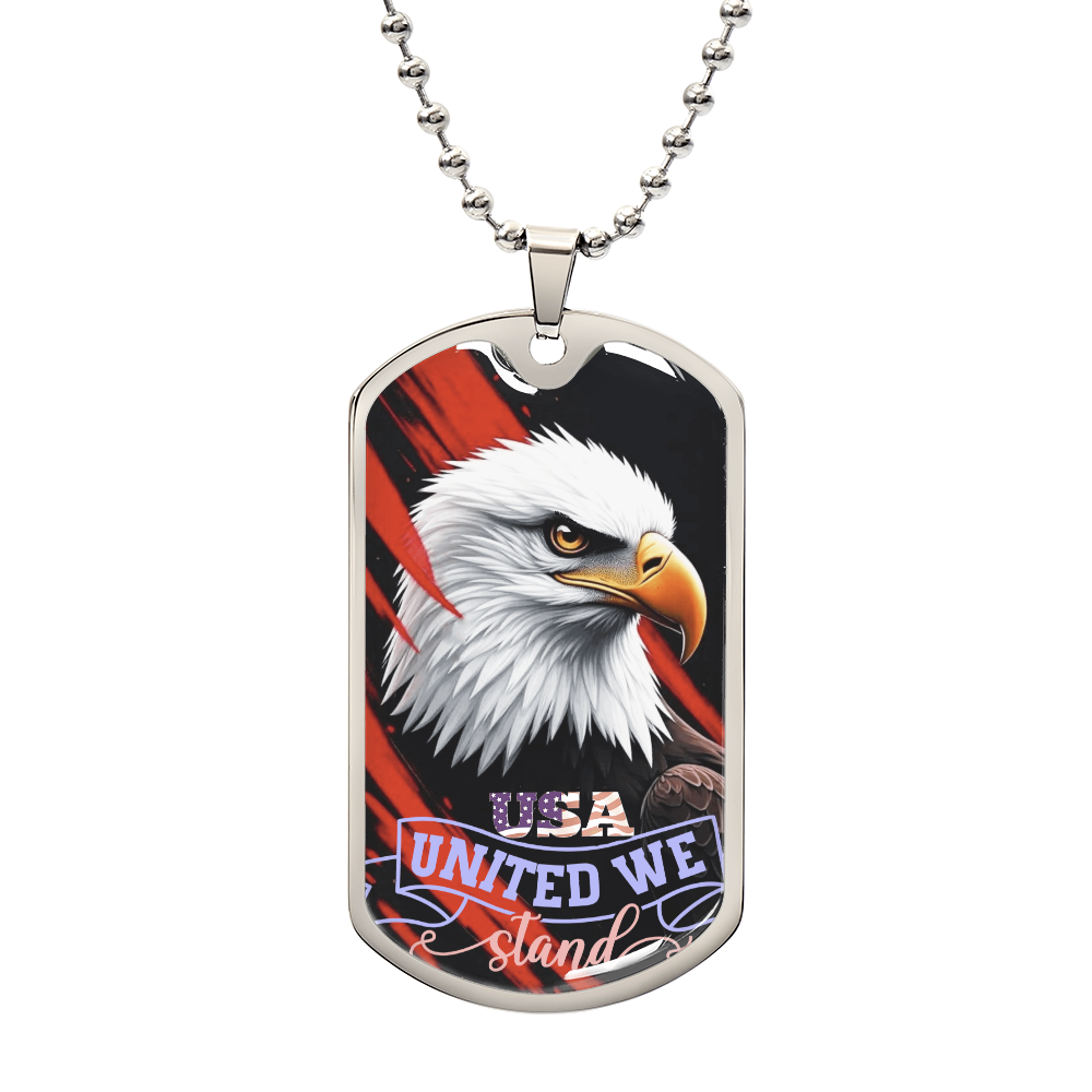 USA United We Stand Bald Eagle Dog Tags Necklace