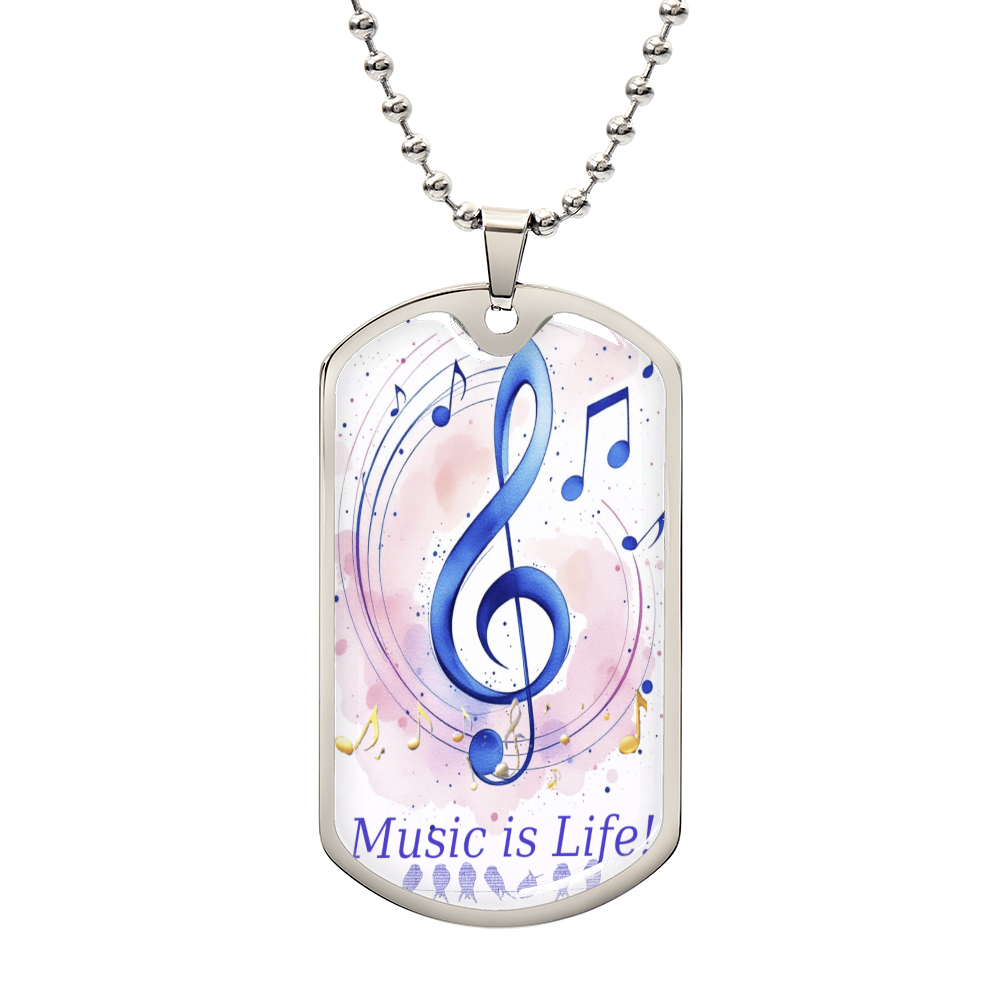 Music is Life Musical Notes Graphic Dog Tags Necklace