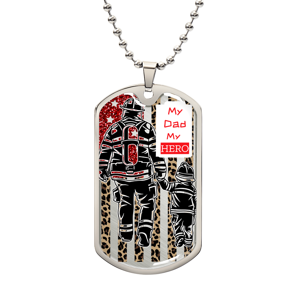 My Dad My Hero Firefighter Graphic Dog Tags Necklace