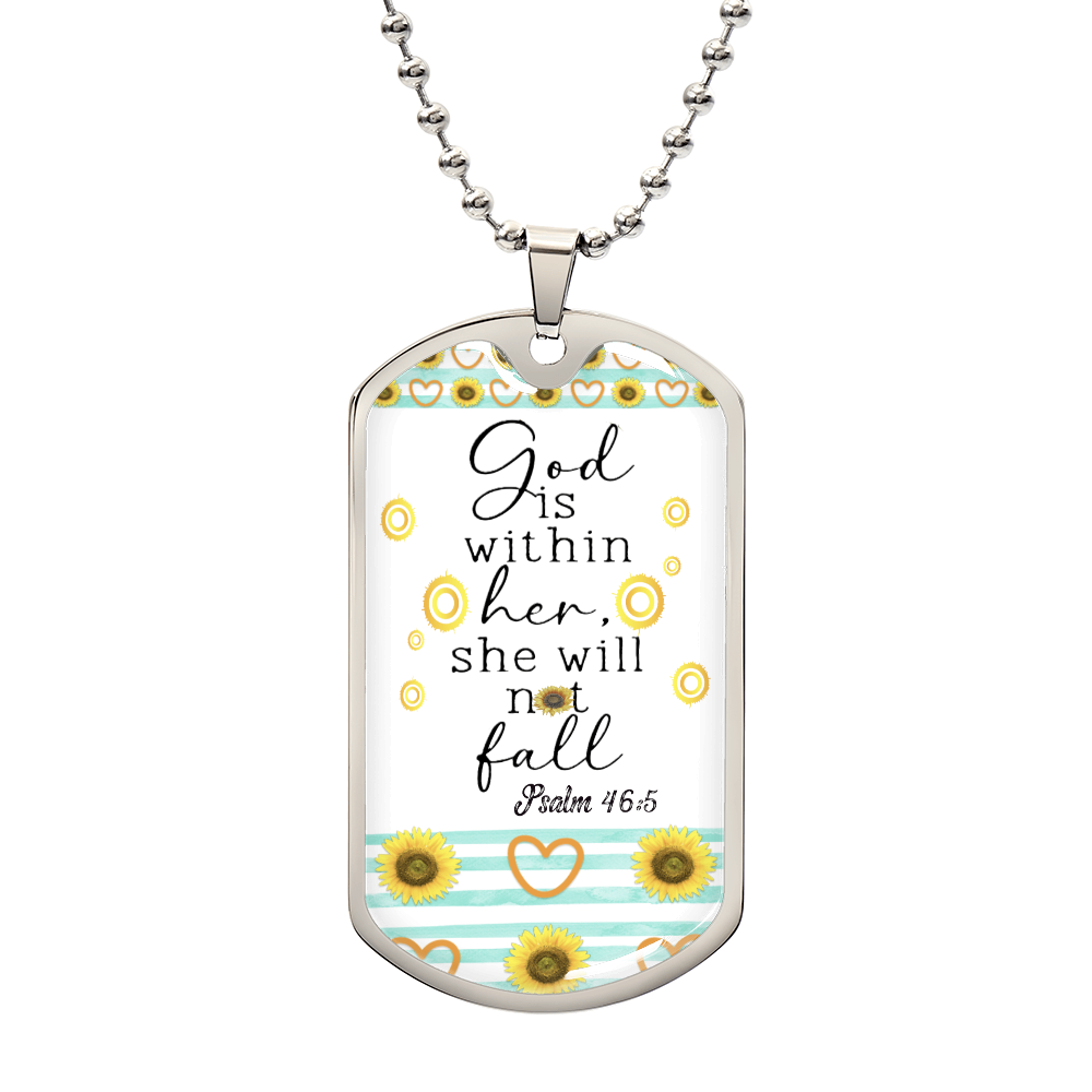 God is Within Her Sunflower Scripture Graphic Dog Tags Necklace