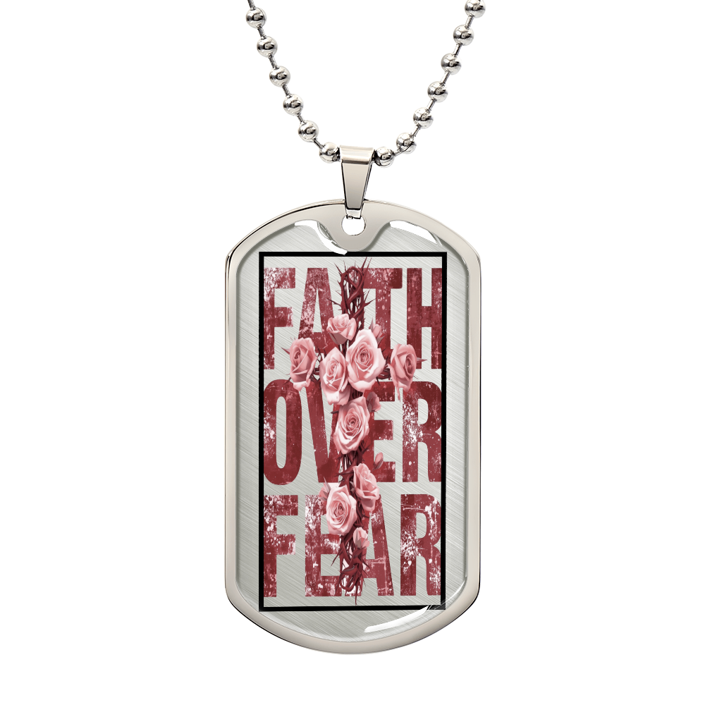 Faith Over Fear Floral Faith Based Graphic Dog Tags Necklace