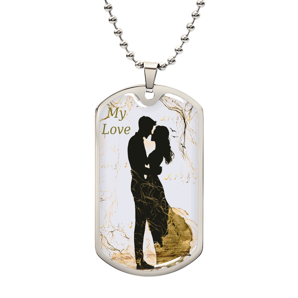 My Love Couple Embracing Graphic Dog Tags Necklace