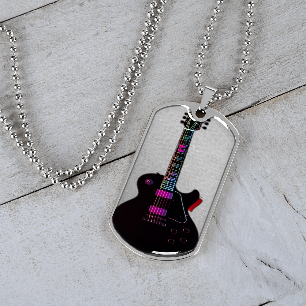 Rock and Roll Electric Guitar Graphic Dog Tags Necklace
